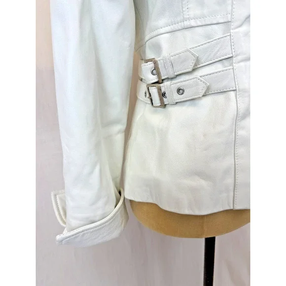 Premium Peruzzi White Leather Moto Jacket Womens Medium #1-0163 Italy - Picture 14 of 16